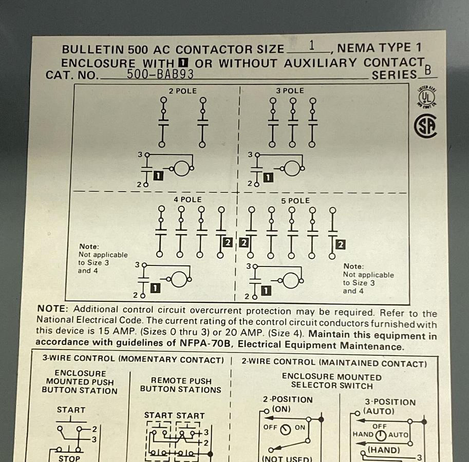 Allen Bradley,500-BAB93,Series B AC Contractor Size 1 27Amp 600V New