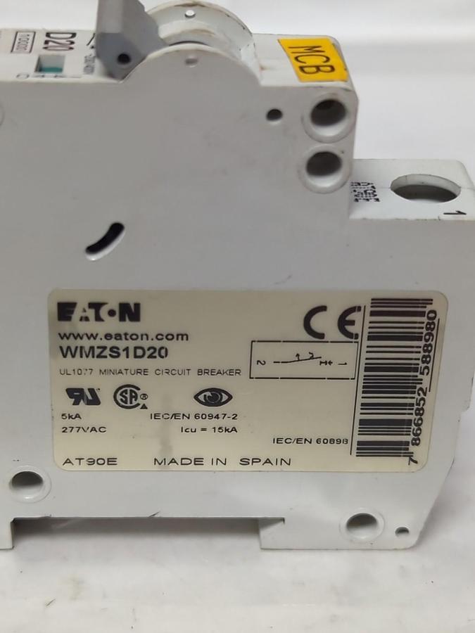 Used EATON,WMZS1D20,1-POLE CIRCUIT BREAKER PRE-OWNED