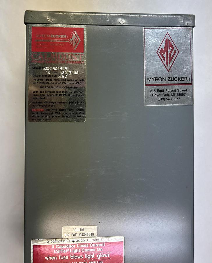 Used MYRON ZUCKER,KIM43015-3,CAPACITOR 18AMP 480V 3PHASE 60HZ
