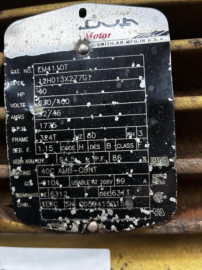 Used BALDOR,EM4110T,MOTOR 40HP 1775RPM 3PH 324T