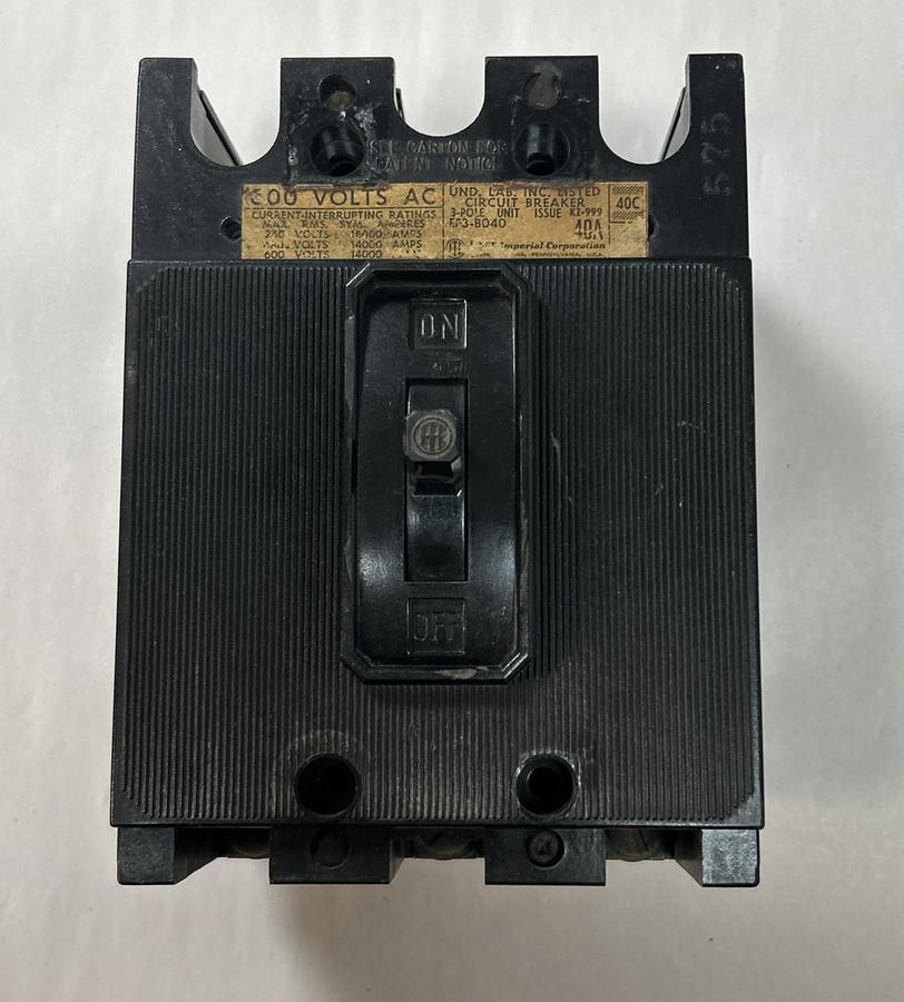 Used ITE,EF3-B040,CIRCUIT BREAKER 40A 600V 3P