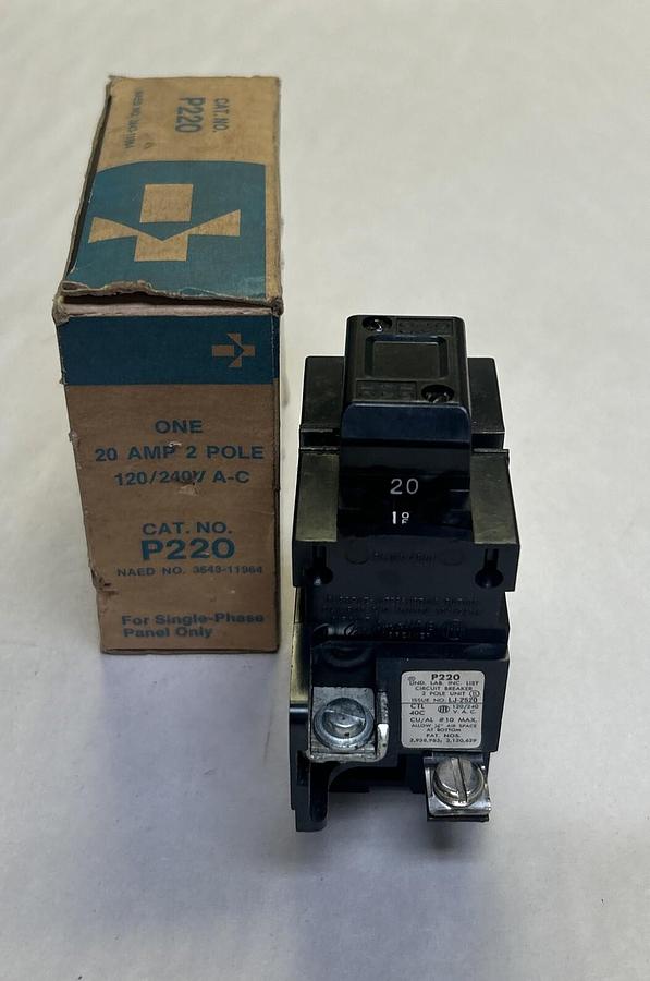 Used GOULD ITE,P220,PUSHMATIC CIRCUIT BREAKER 20A 120/240V 2P NEW