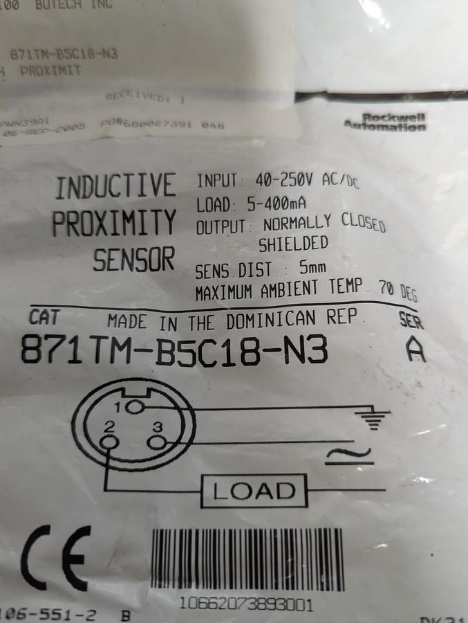 ALLEN BRADLEY,871TM-B5C18-N3,INDUCTIVE PROXIMITY SENSOR NOS
