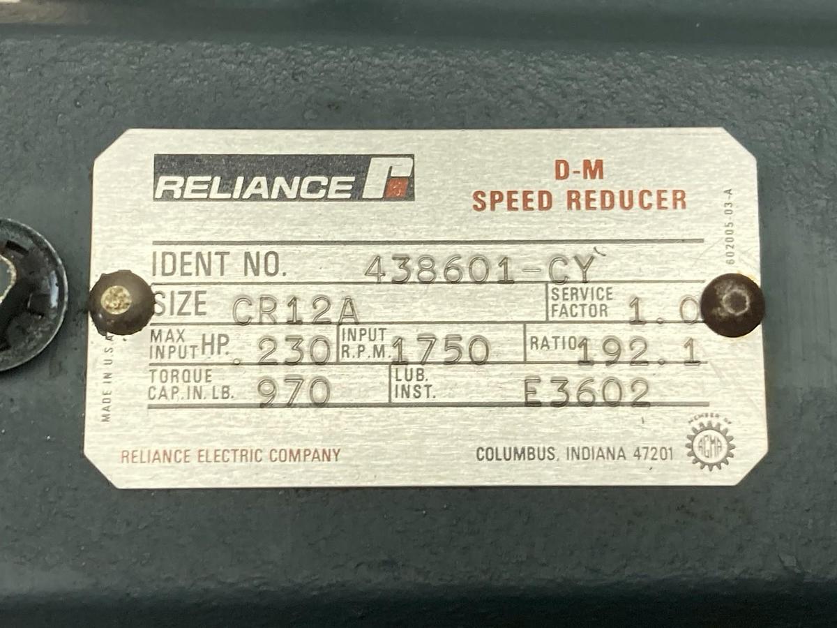 Reliance Electric Dodge,438601-CY,Gear Reducer Size CR12A 0.230HP Ratio 192:1