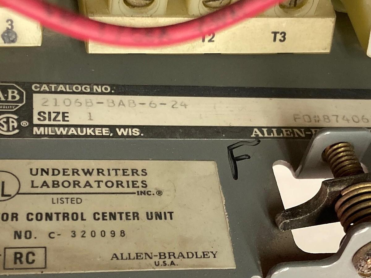 Used Allen-Bradley,2106B,Size 1 Fused MCC 20 Inch Reversing Starter Feeder Bucket