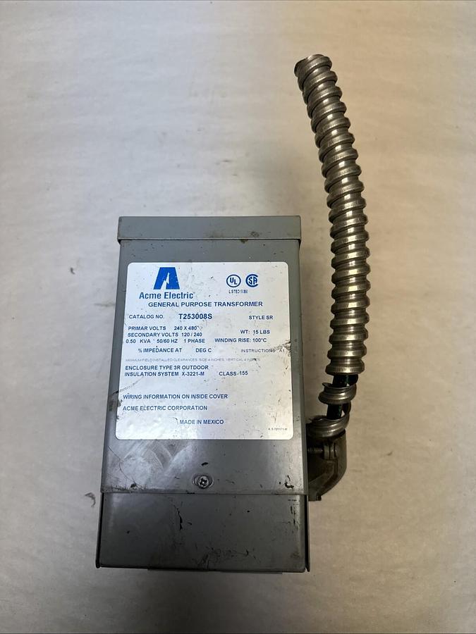 Used Acme Electric,T253008S,Transformer HV240/480 LV120/240