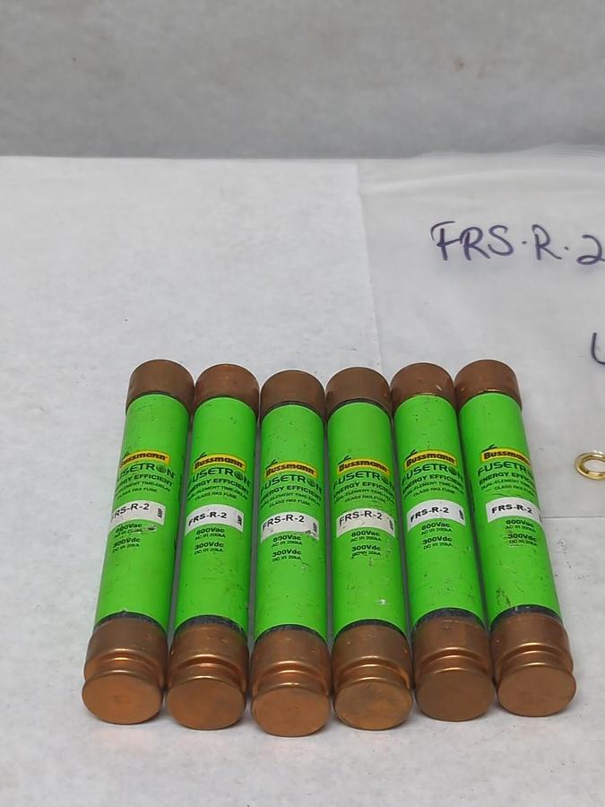 Used COOPER BUSSMANN,FRS-R-2,FUSETRON 2 AMP FUSE LOT OF 6 PRE-OWNED
