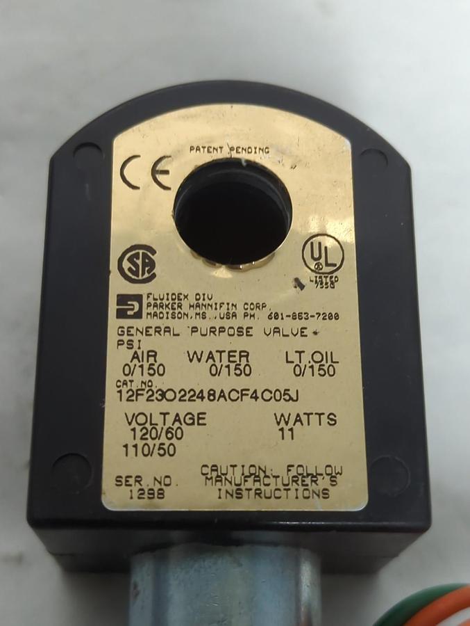 PARKER,12F23O2248ACF4C05J,SOLENOID VALVE COIL 125PSI 11 WATT PRE-OWNED