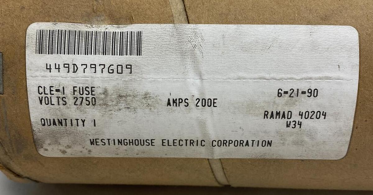 Used Westinghouse,CLE-1,Fuse 449D797G09 200E 2750V NOS
