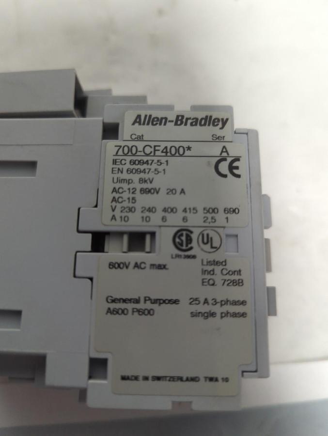 Used ALLEN BRADLEY,700-CF400,CONTACTOR RELAY PRE-OWNED