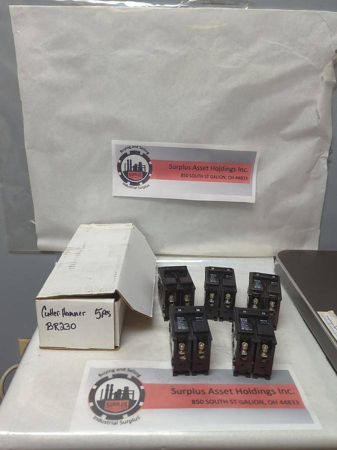 Used CUTLER-HAMMER,BR230,CIRCUIT BREAKER 30 AMP 2-POLE LOT OF 5 PRE-OWNED