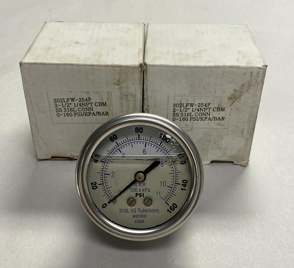PIC GAUGES,302LFW-254F,PRESSURE GAUGE 0-160PSI LOT OF 2 NEW