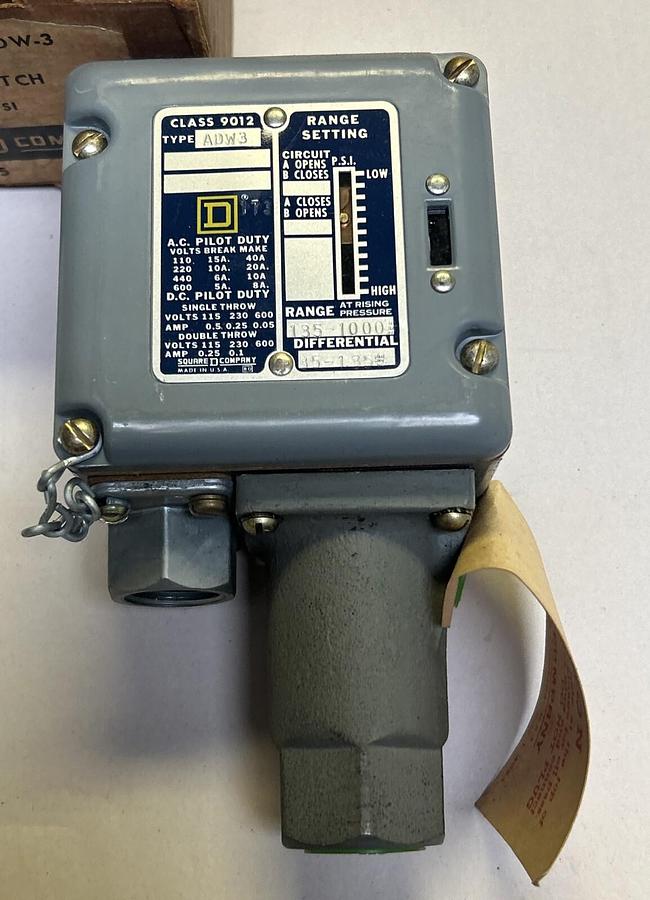 Used SQUARE D,9012-ADW3,PRESSURE SWITCH NEW
