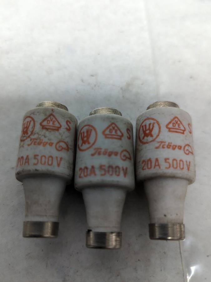 Used TRAGA,20/500,CERAMIC BOTTLE FUSE LOT OF 3 PRE-OWNED