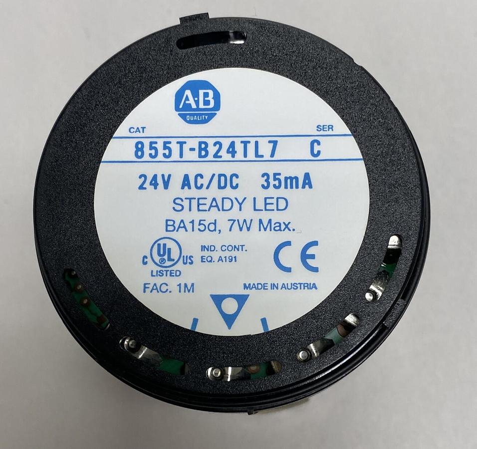 Used ALLEN-BRADLEY,855T-B24TL7,SER. C WHIE STEADY LED LIGHT NO BULB