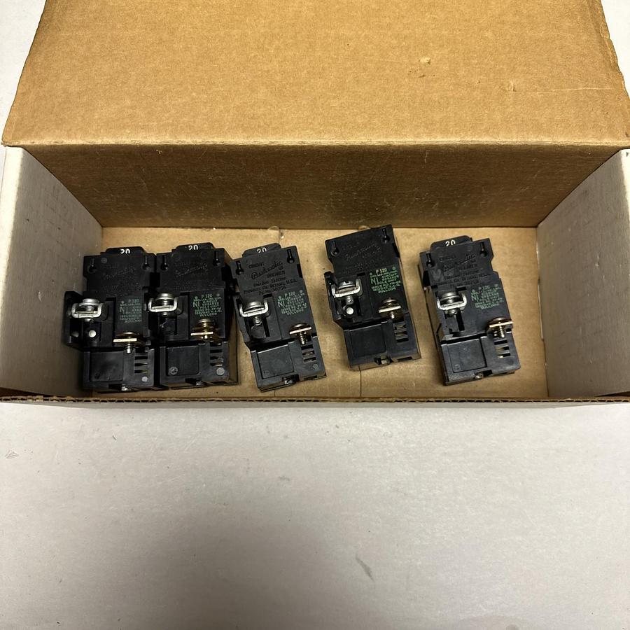 Used Pushmatic,P120,20 Amp Single Pole 120/240VAC Circuit Breaker LOT of 5