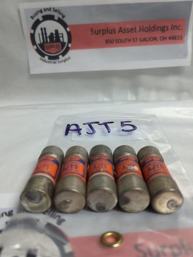 Used GOULD SHAWMUT,AJT-5,AMP-TRAP 5 AMP FUSE LOT OF 5 PRE-OWNED