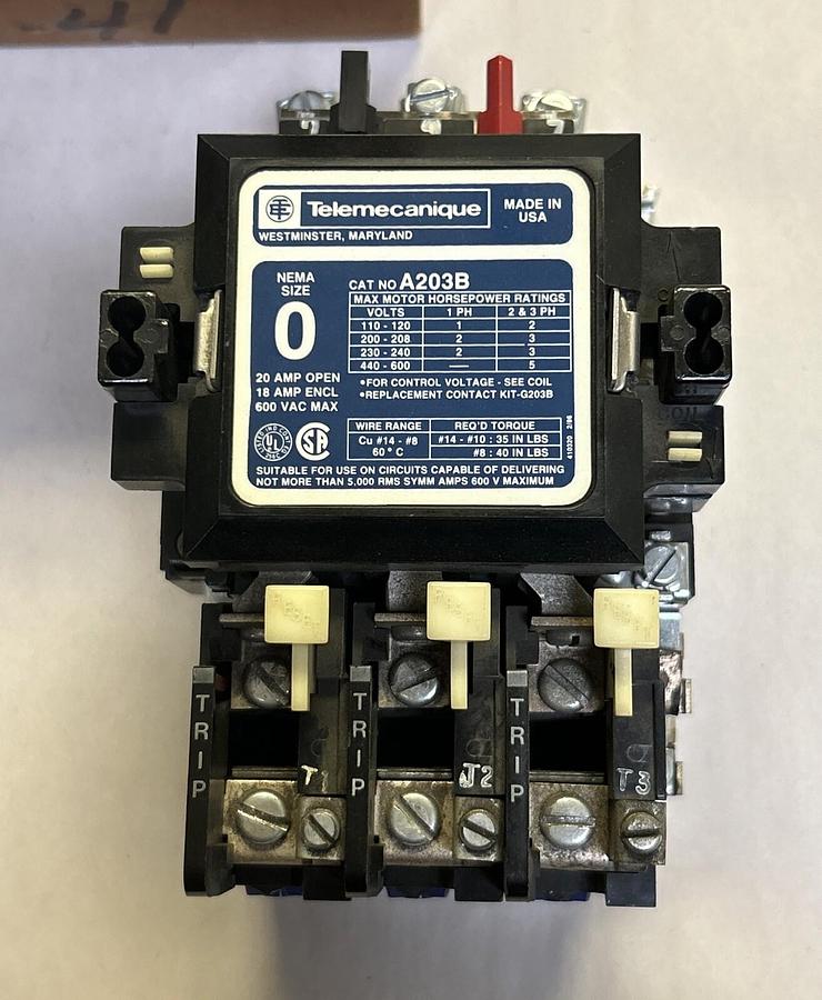 TELEMECANIQUE,A203B12,STARTER SIZE 0 20 AMP NOS