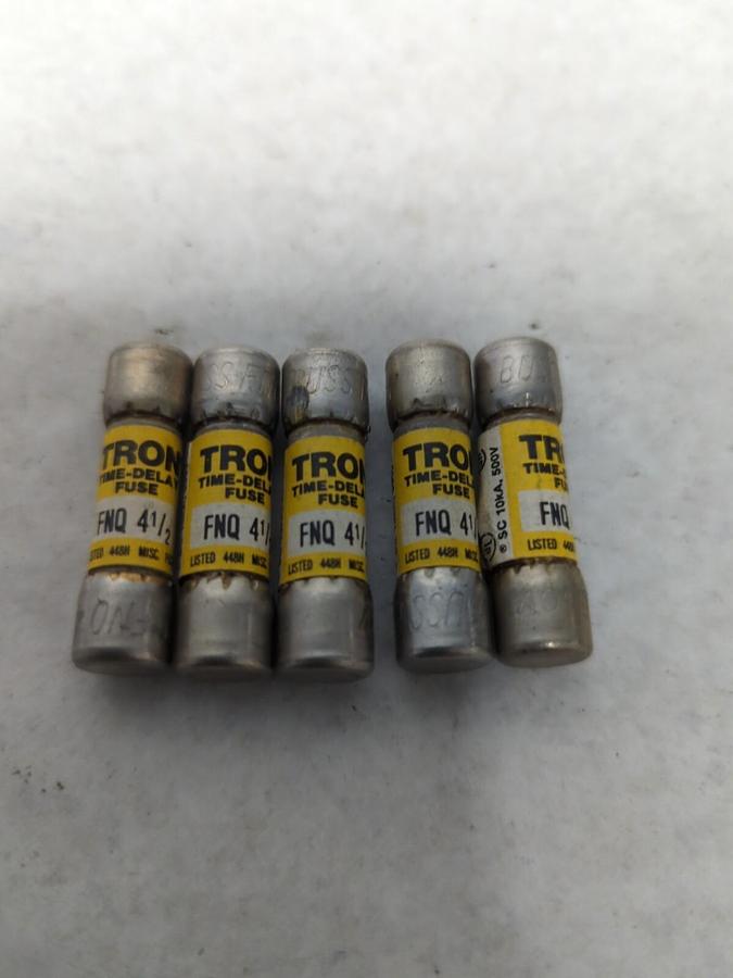 Used COOPER BUSSMANN,FNQ-4-1/2,TRON 4-1/2 AMP FUSE LOT OF 5 PRE-OWNED