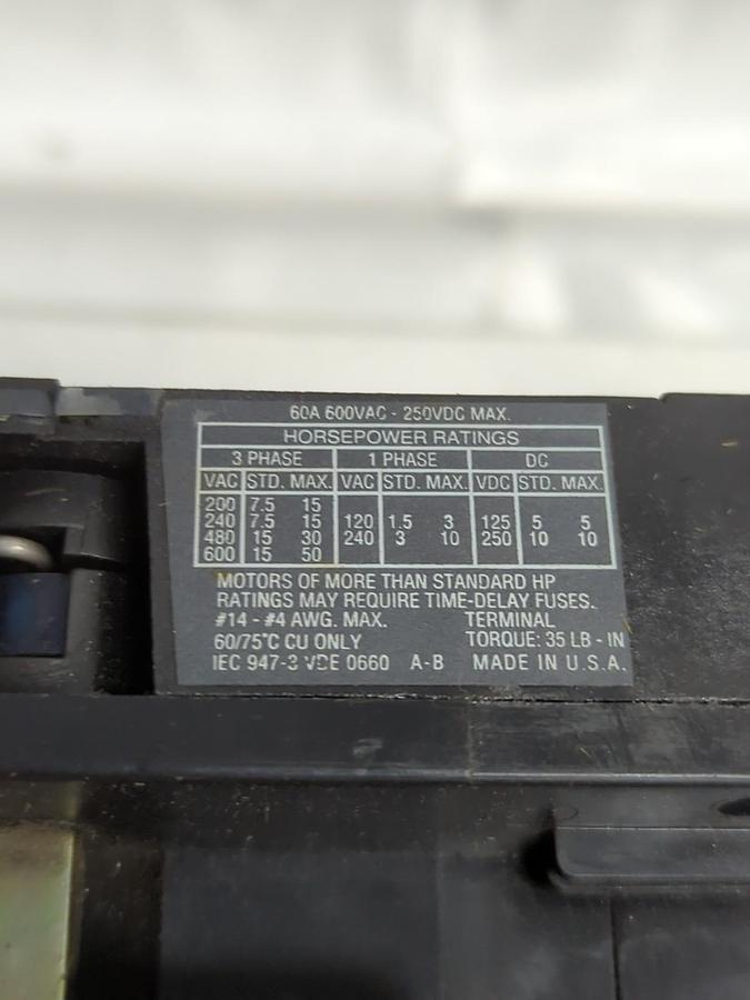 Used ALLEN BRADLEY,194R NJ060P3,ROTARY DISCONNECT SWITCH 3-POLE PRE-OWNED