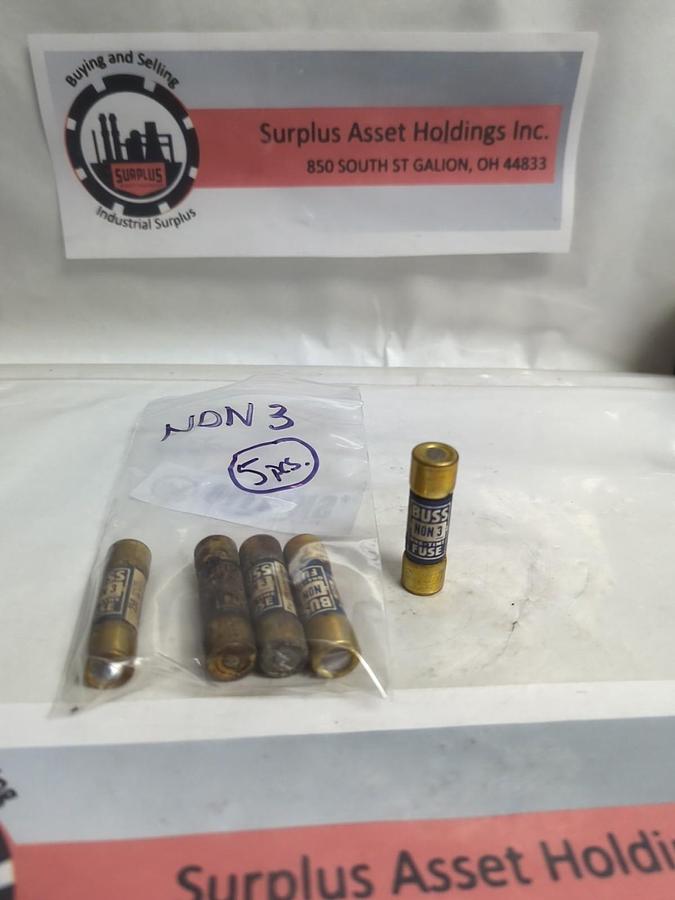 Used COOPER BUSSMANN,NON3,ONE-TIME 3 AMP FUSE LOT OF 5 PRE-OWNED