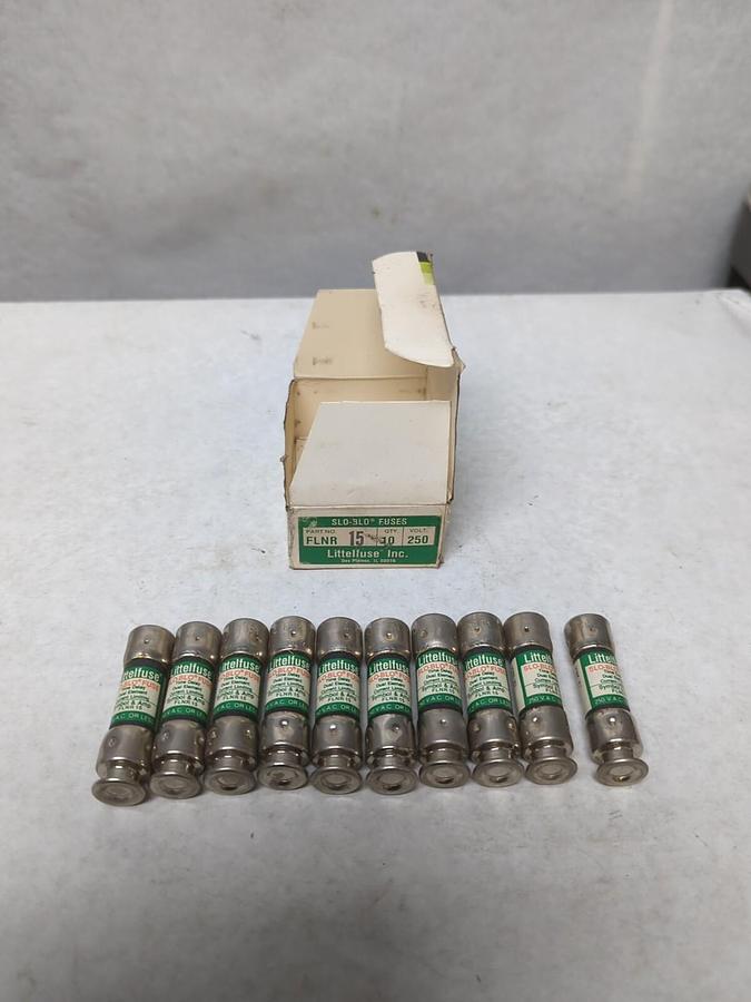 LITTELFUSE,FLNR-15,SLO-BLO 15 AMP FUSES BOX OF 10 NOS