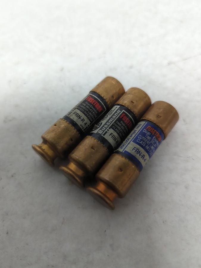Used COOPER BUSSMANN,FRN-R-4,FUSETRON 4 AMP FUSE LOT OF 3 PRE-OWNED