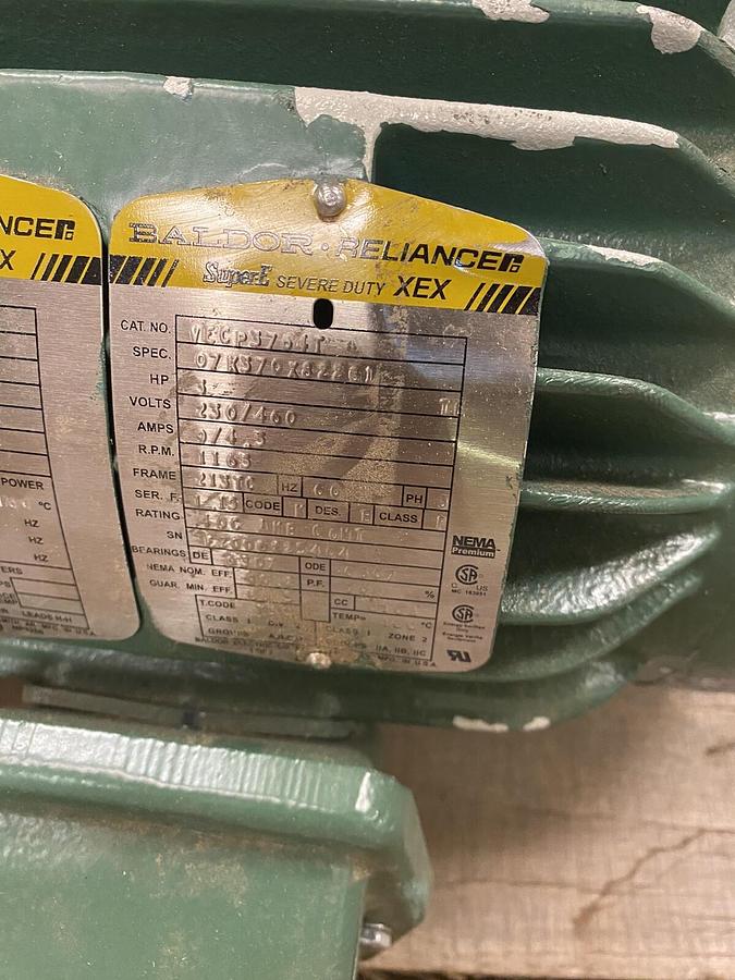 Used BALDOR,VECP3764T, 3HP SEVERE DUTY MOTOR 1165RPM 213TC