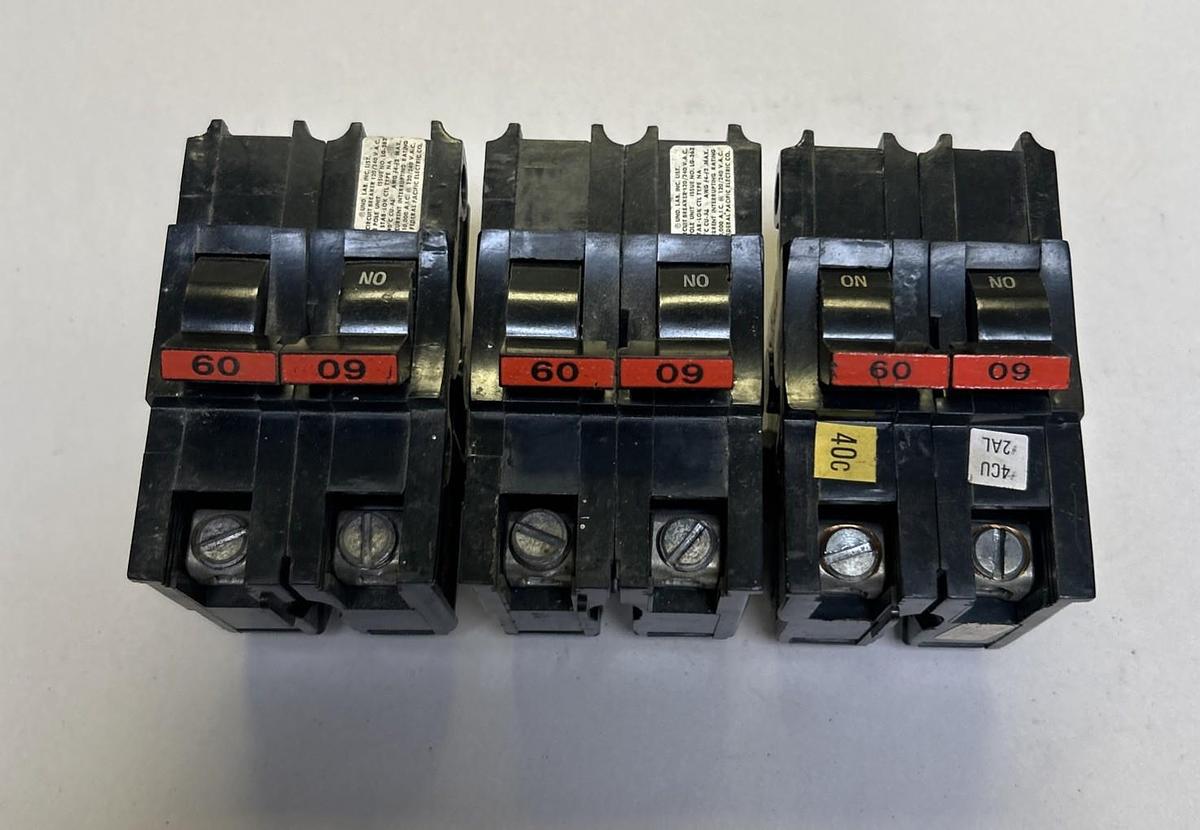 Used FEDERAL PACIFIC,NA260,CIRCUIT BREAKER 60A 120/240V 2P LOT OF 3