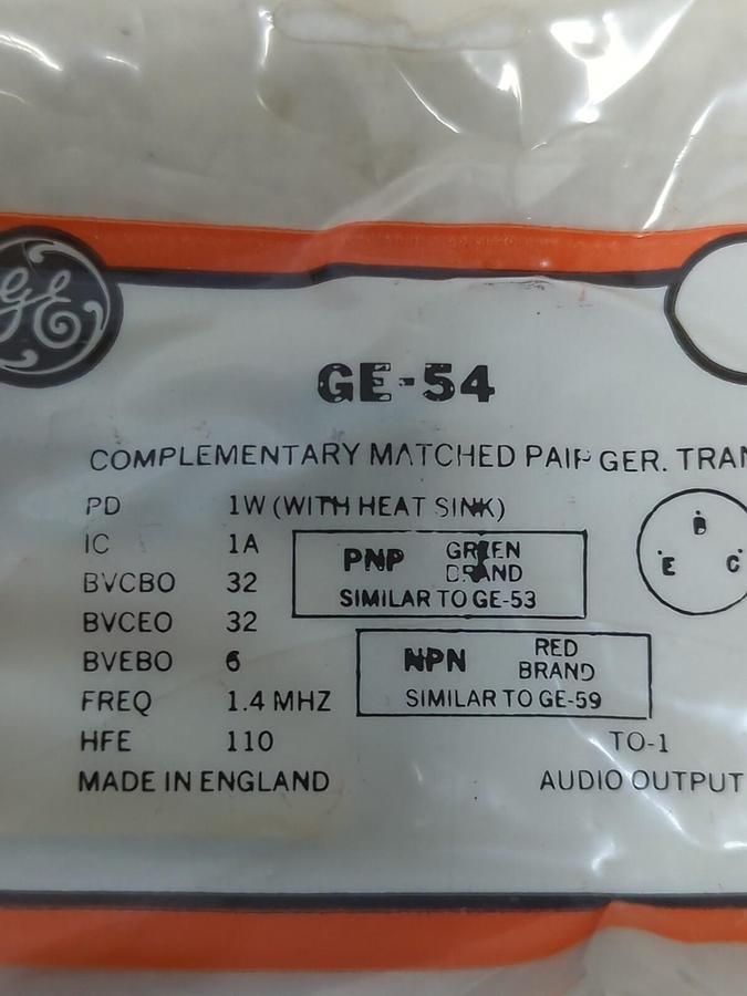 Used GENERAL ELECTRIC,GE-54,COMPLEMENTARY MATCHED PAIR GERMANIUM TRANSISTORS LOT OF 4