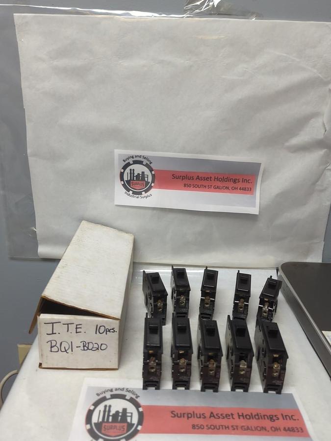Used I.T.E.,BQ1-B020,CIRCUIT BREAKER 20 AMP 1-POLE LOT OF 10 PRE-OWNED