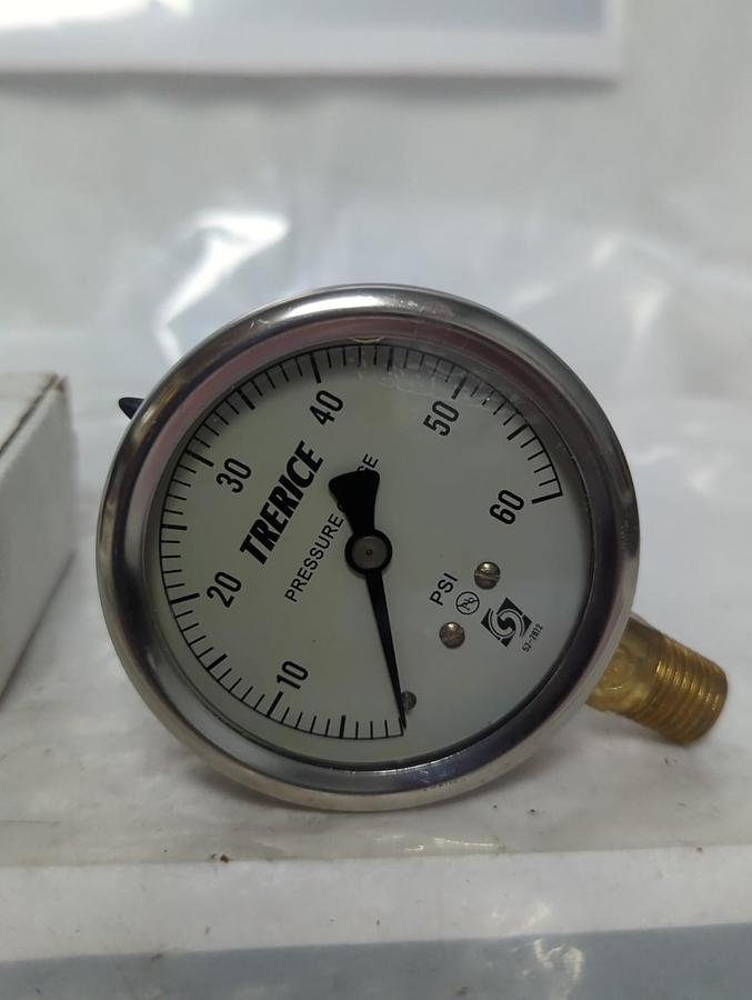 TRERICE,D82LFB2502LA100,PRESSURE GAUGE 2.5 INCH FACE 1/4 INCH LM 0-60 PSI NOS