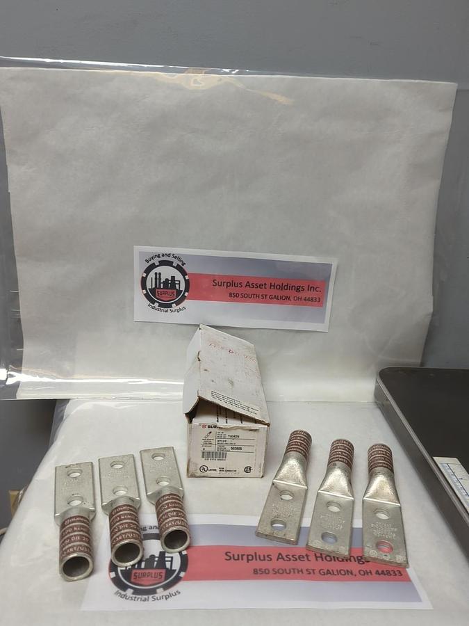 BURNDY,YA342N,HYLUG BROWN COMPRESSION LUG 500 CU 2-HOLE LONG 1/2 BOX OF 6 NOS