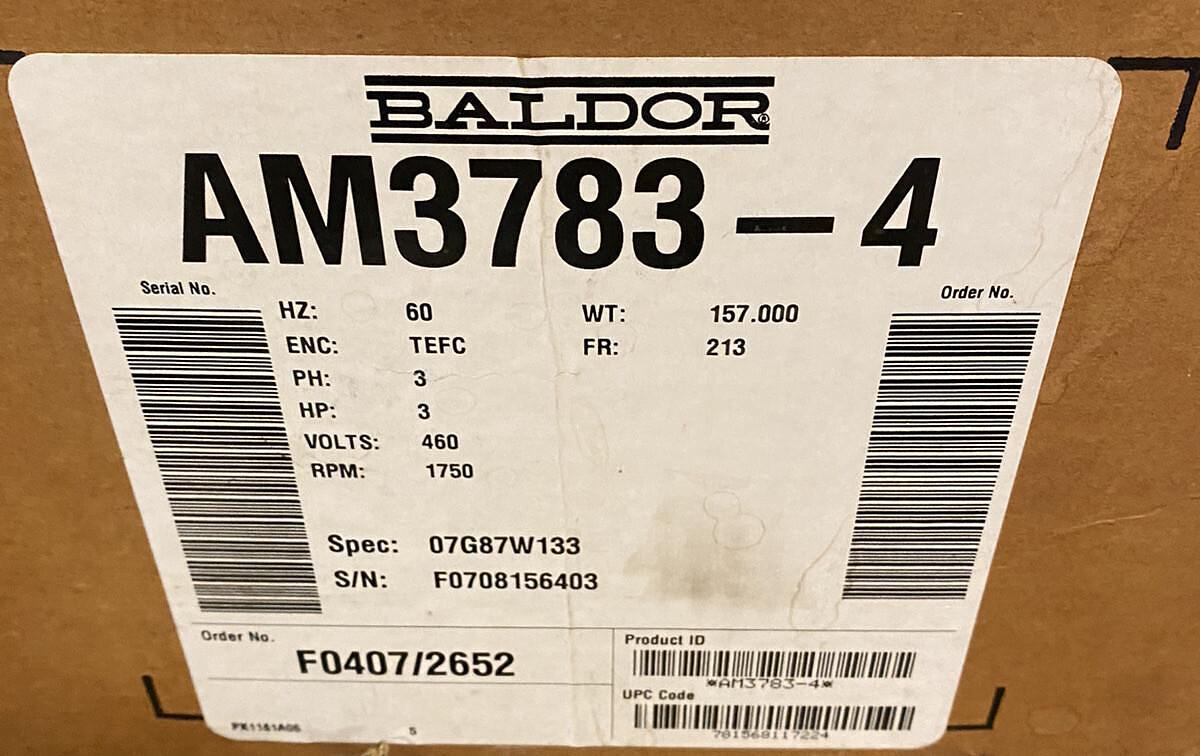 BALDOR,AM3783-4 MOTOR,3HP 1750RPM 460V FR 213 3PH NEW