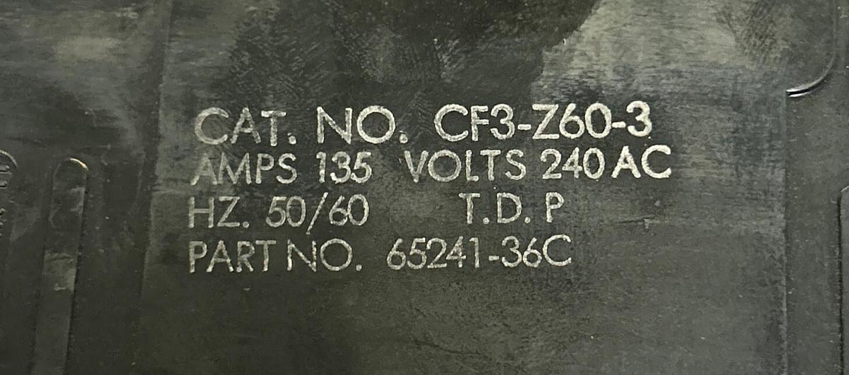 Used HEINEMANN,CF3-Z60-3,LOAD CENTER CIRCUIT BREAKER 135AMPS 240V AC 3POLE