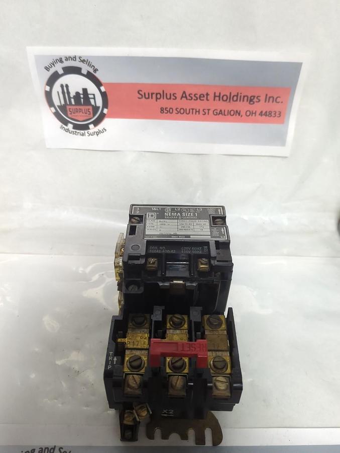 Used SQUARE D,8536-SCO 3,MOTOR STARTER SIZE 1 SERIES A PRE-OWNED