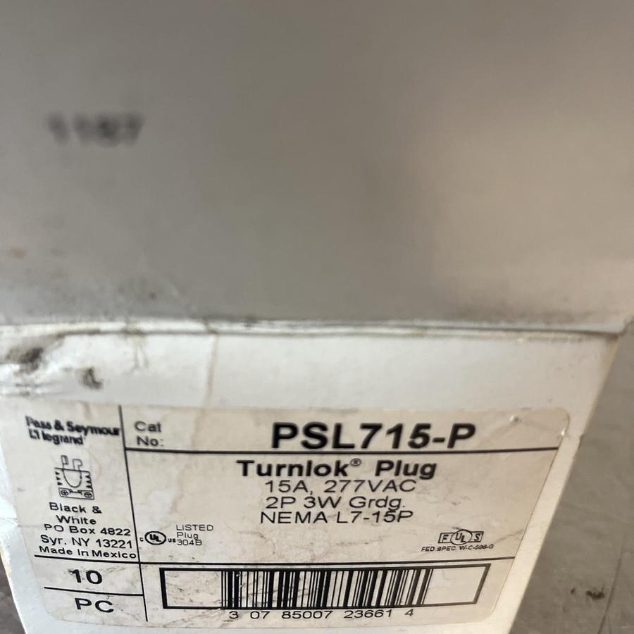 PASS & SEYMOUR LEGRAND,PSL715-P,TURNLOK PLUG 15A 277V BOX OF 9