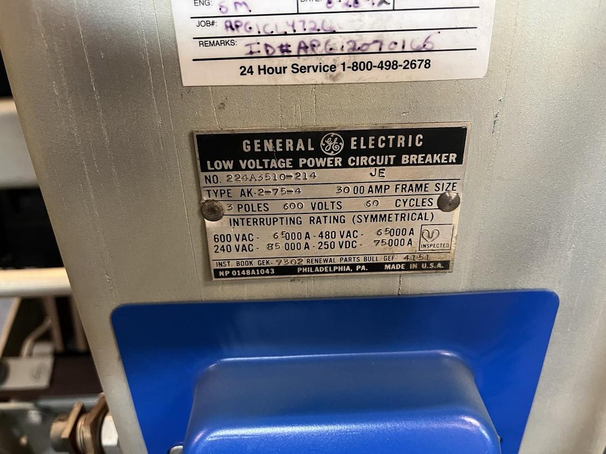 Used GE,AK-2-75-4,LOW VOLTAGE CIRCUIT BREAKER 3000 AMP 600V EATON DIGITRIP TRIP UNIT
