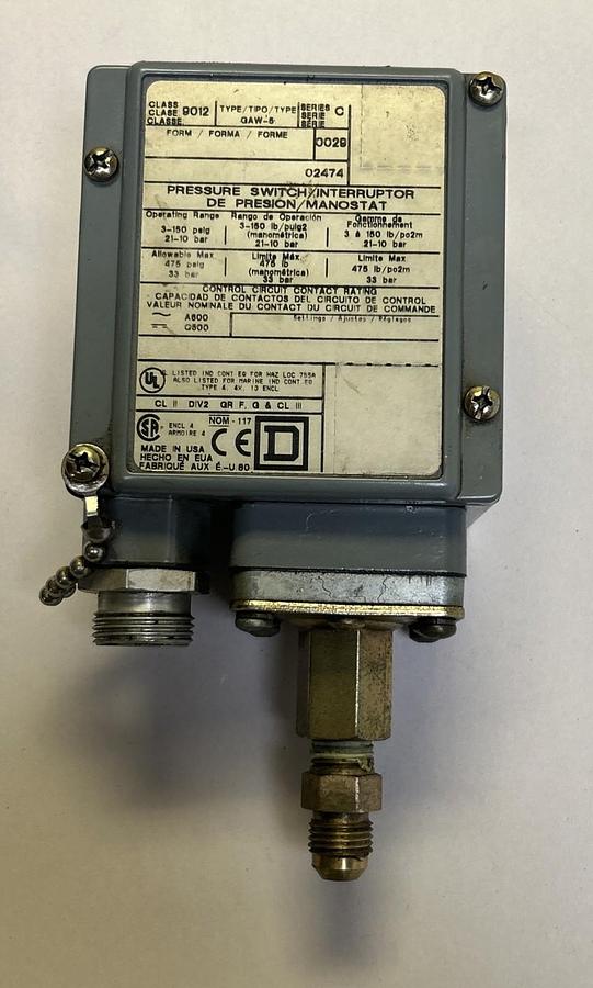 Used SQUARE D,9012GAW-5,PRESSURE SWITCH