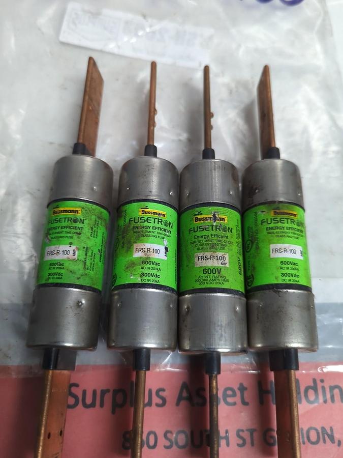 Used COOPER BUSSMANN,FRS-R-100,FUSETRON 100 AMP FUSE LOT OF 4 PRE-OWNED