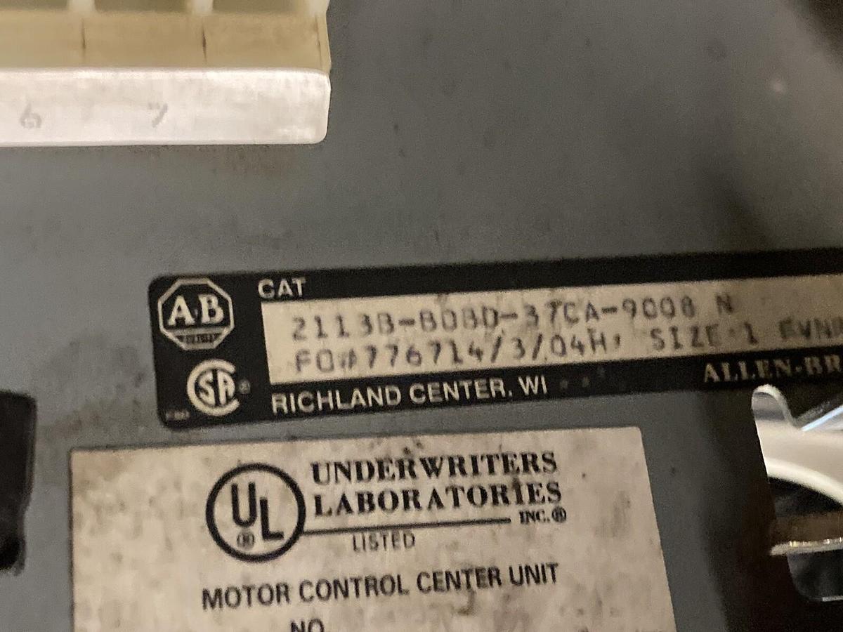 Used Allen Bradley,2113B,Size 1 MCC 12 INCH Starter Bucket 27 Amp