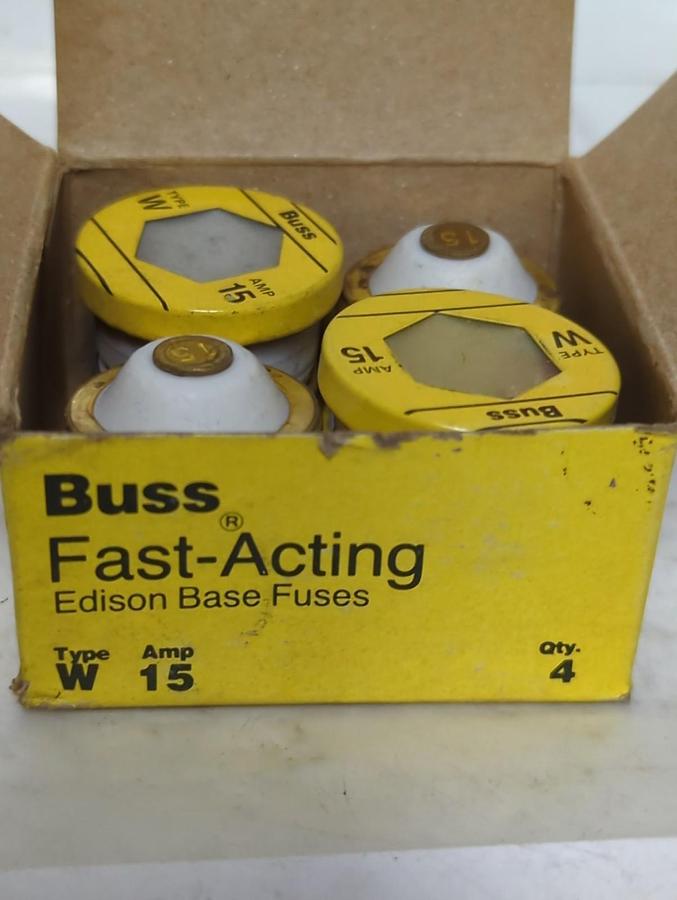 BUSSMANN,W-15,FAST ACTING SCREW-IN 15 AMP FUSES BOX OF 4 PCS NOS