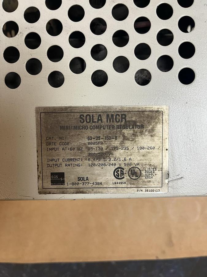 Used SOLA,63-23-150-8,MICRO MCR COMPUTER REGULATOR