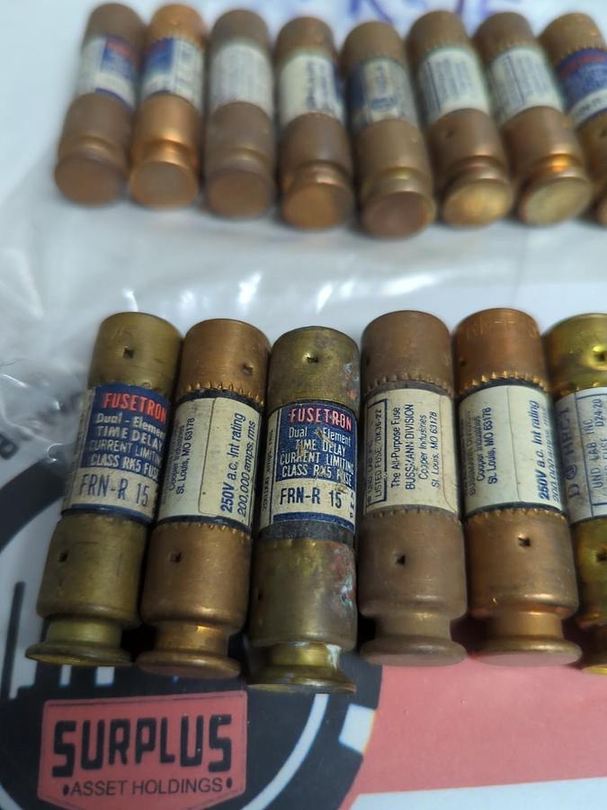Used COOPER BUSSMANN,FRN-R-15,FUSETRON 15 AMP FUSE LOT OF 20 PRE-OWNED