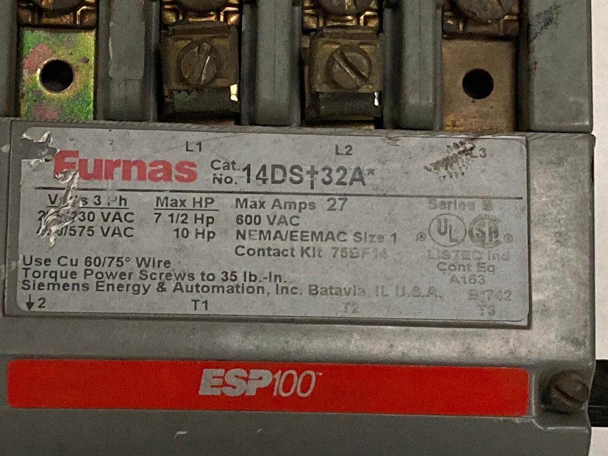 Used Furnas,48ASD3M20 ESP100,Motor Starter with 14CS+32A Overload Relay