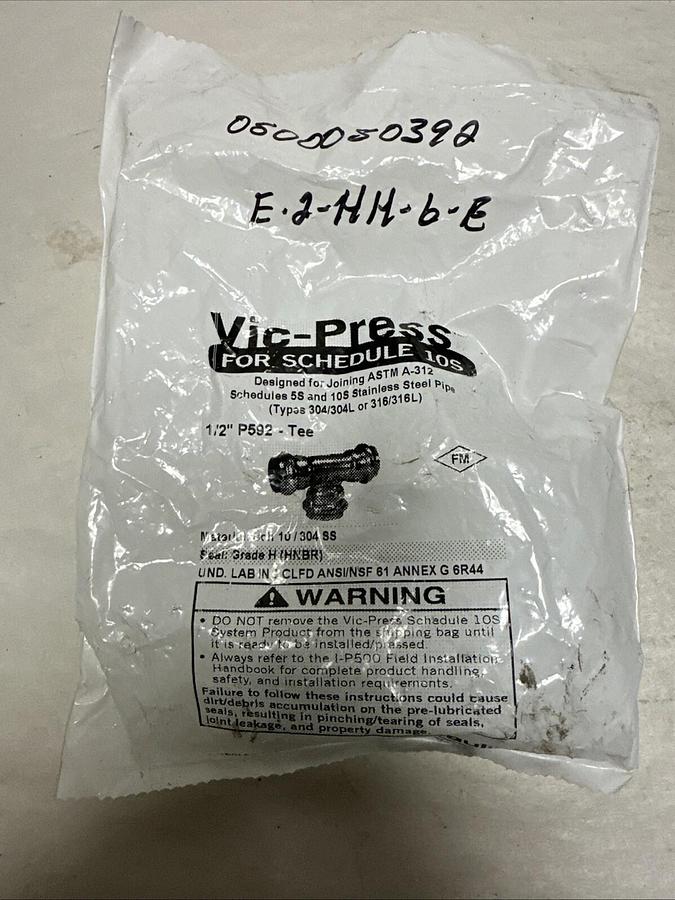 Used VIc-Press,P592,1/2" Tee Sch 10/304SS