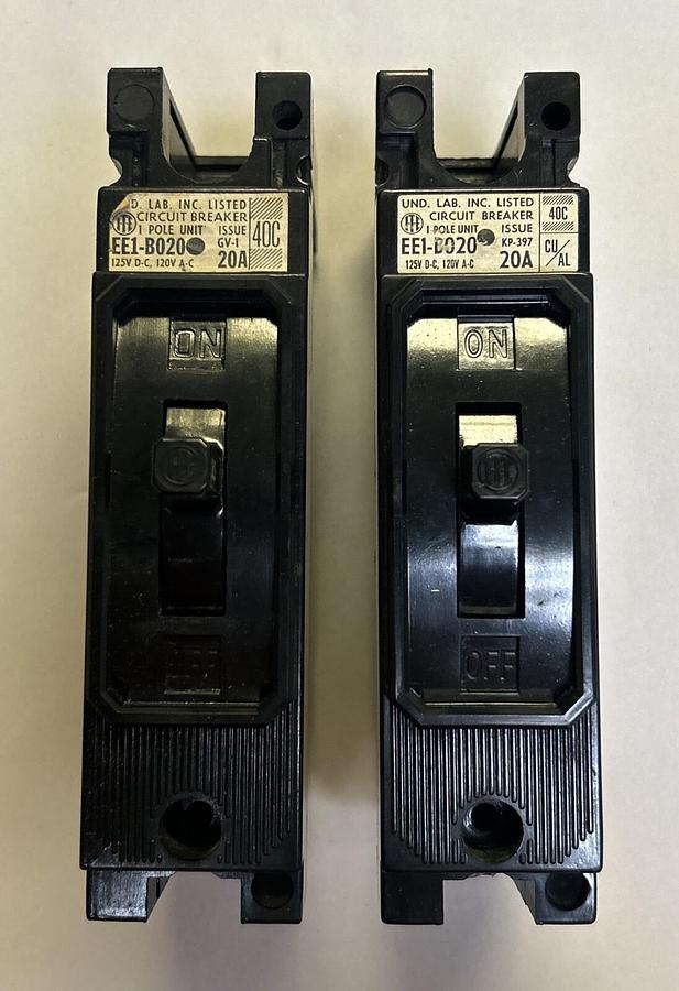 Used ITE,EE1-B020,CIRCUIT BREAKER 20A 120V 1P LOT OF 2