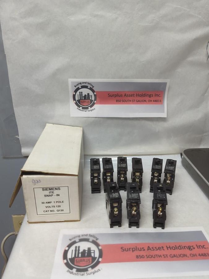 Used SIEMENS,Q130,CIRCUIT BREAKER 30 AMP 1-POLE LOT OF 9 PRE-OWNED