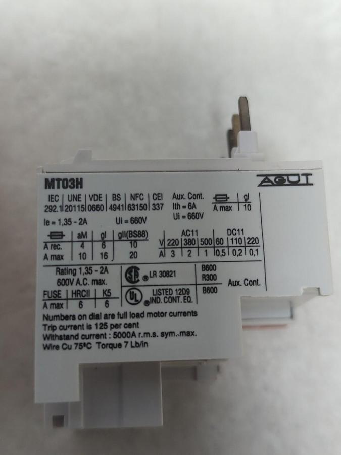 JOSLYN CLARK,MT03H,OVERLOAD RELAY AGUT 35-2A 660V NOS