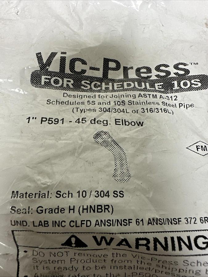 Used Vic-Press,P591,1" 45 Deg Elbow Sch 10/304SS